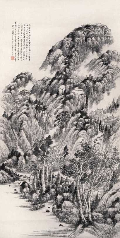 何维朴 戊子(1888)年作 秋山客话 镜心
